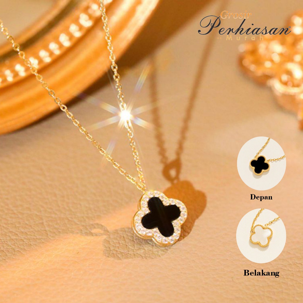 Set Perhiasan Wanita Dewasa Dan Remaja Titanium Clover Korea Lapis Emas Cantik, Elegant Dan Kiyowo
