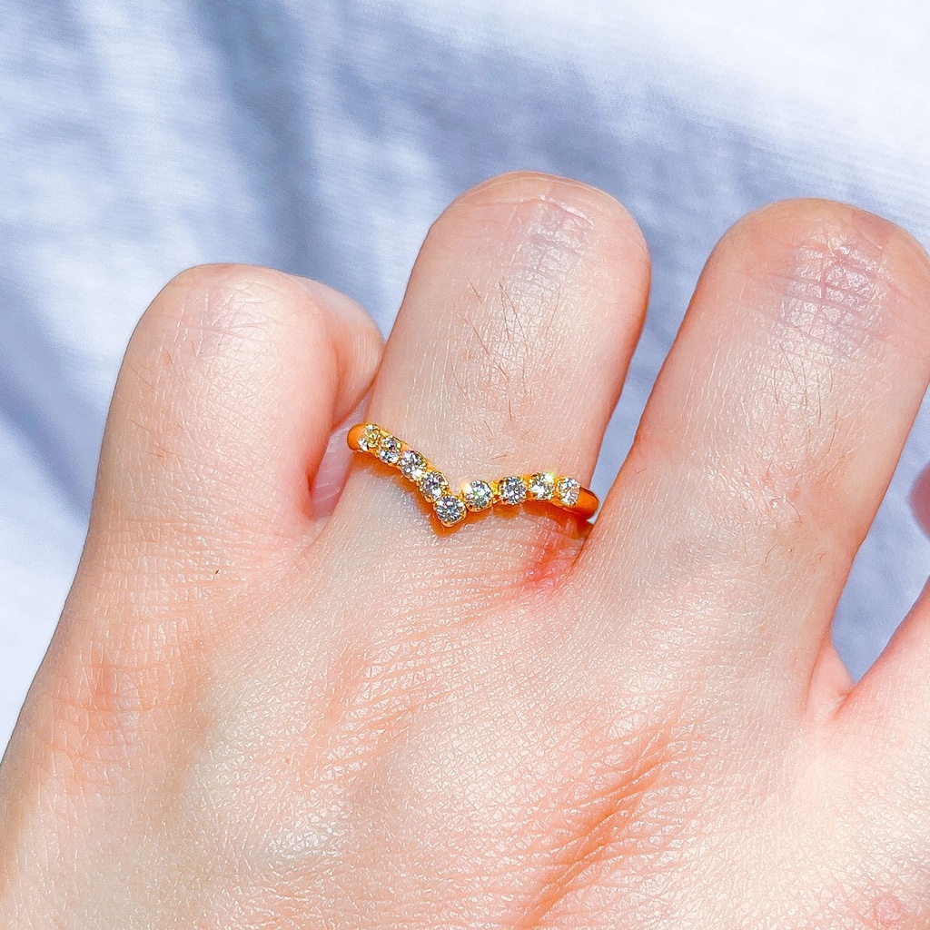 NEW Cincin V anak dan dewasa emas asli kadar 700 70 16k Fuji Aurel crown permata ringan diamond look