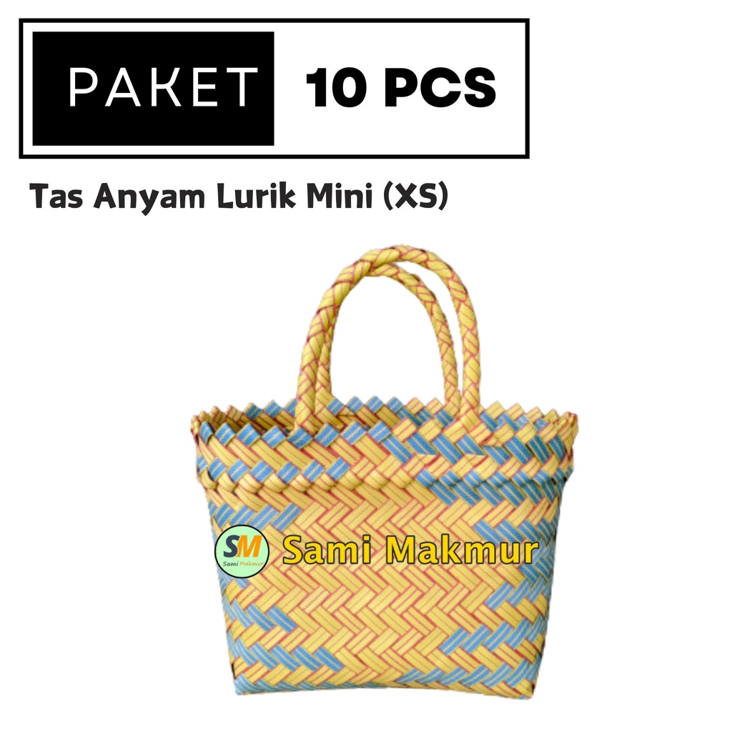 

PAKET HEMAT 10 PCS Tas Anyaman Plastik LURIK MINI (XS) Hampers Parcel Muat Kotak Snack Roti Kain