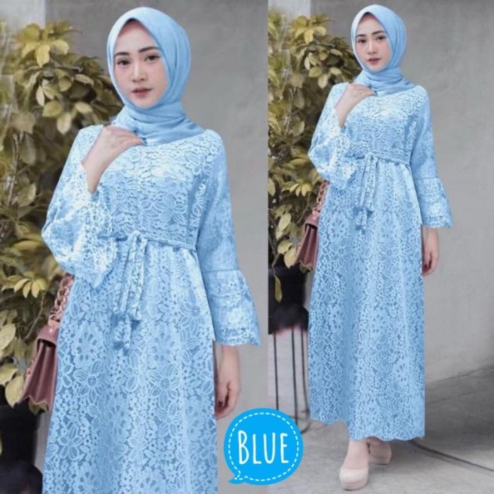 Maxi Yasina Gamis Wanita Bahan Brukat tulang  Dress Muslim - Putih, M