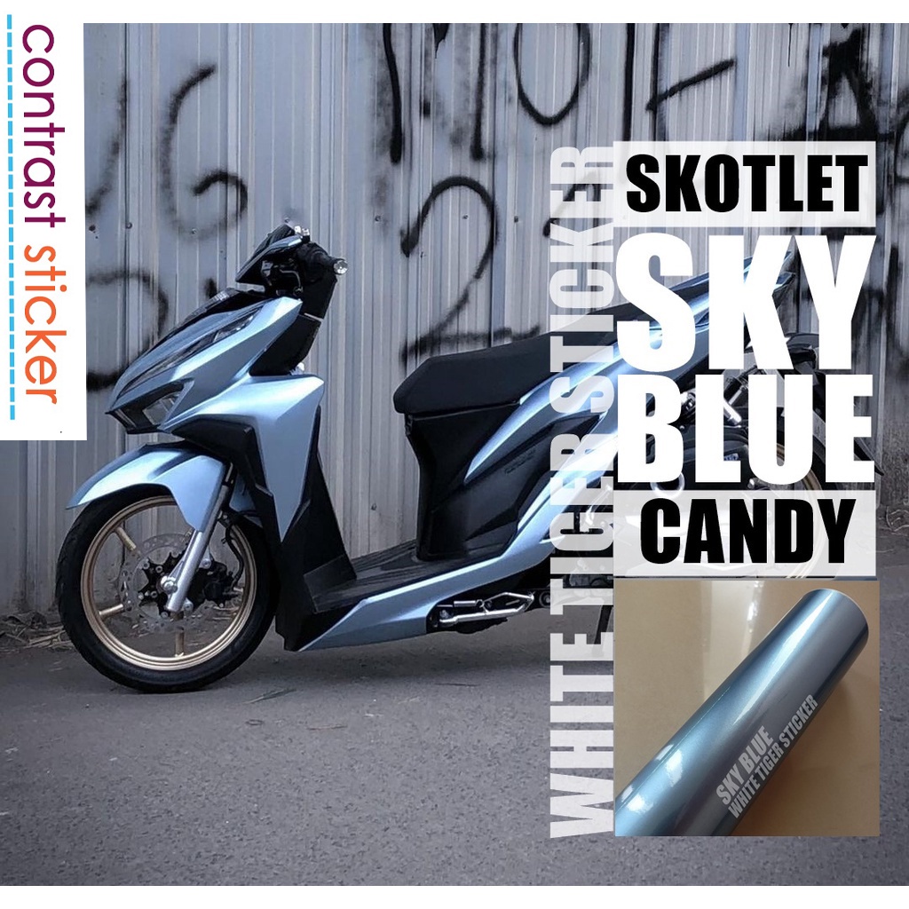 warna SKOTLET STIKER MOTOR SKY BLUE METALIK CANDY SCOTLITE SKYA BLUE METALIK CANDY SKOTLET BIRU MUDA