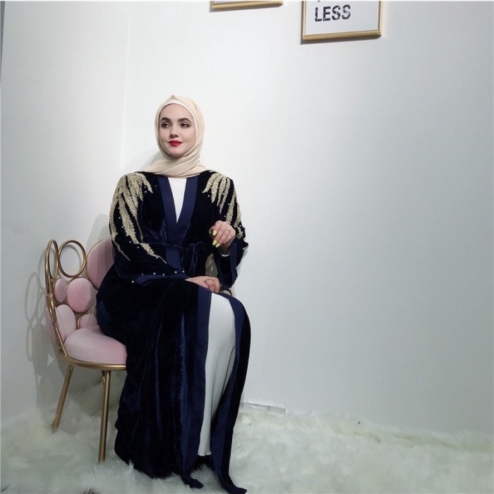 ABAYA GAMIS MEWAH IMPORT WANITA ASIA EROPA ARAB DUBAI TURKEY ORIGINAL - Hitam, S