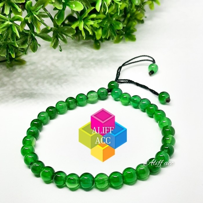 gelang tasbih batu giok hijau natural super 33 butir 6 mm asli