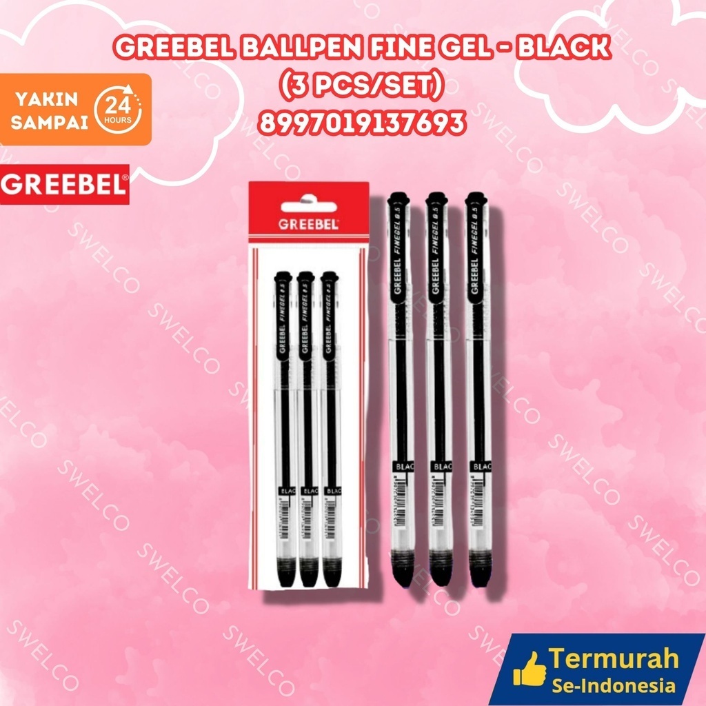 

GREEBEL BALLPEN FINE GEL - BLACK (3 PCS/SET) /Pen/Pulpen/Bolpoint utk atk kantor kerja kuliah anak GREEBEL BALLPEN FINE GEL-BLACK (3PCS/SET)
