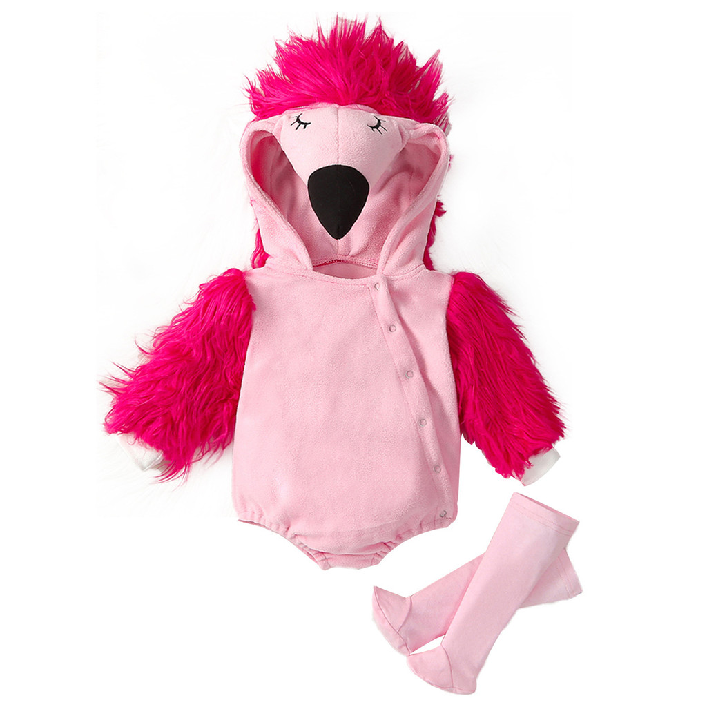 

Umorden Furry Flamingo Costume for Baby Girls 0-24M Hoodie Romper Bodysuit Stockings Set Button Purim Fancy Dress