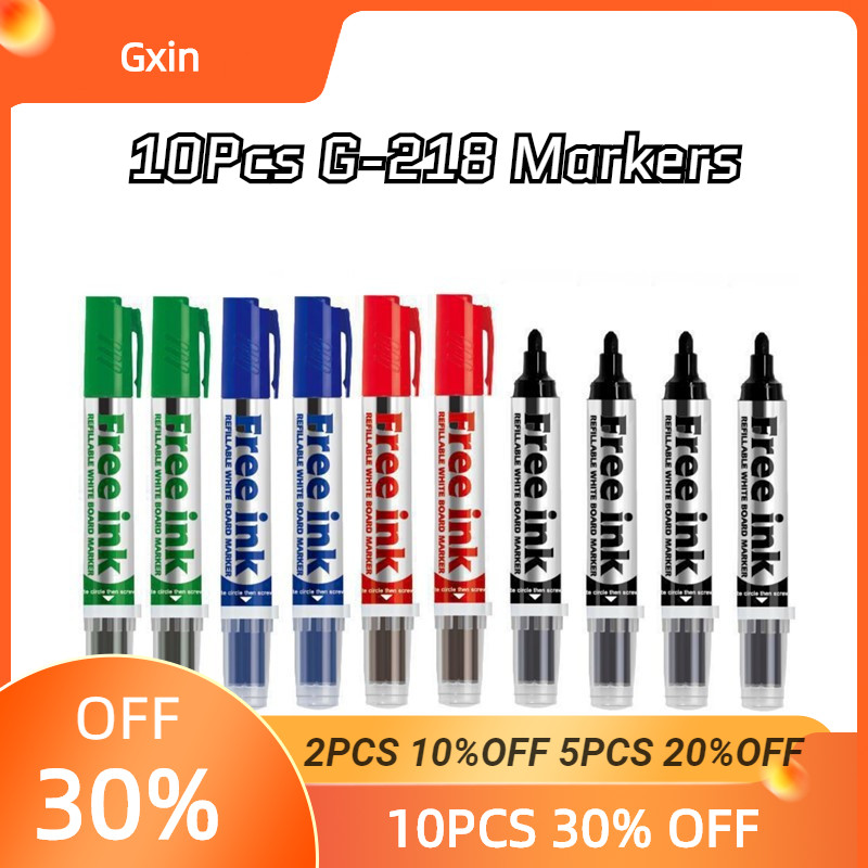 

Gxin G-218 10 Pcs Erasable Whiteboard Markers,Colorful,Replaceable Refill,Fiber Tip,Water-based Ink,For Teaching and Meeting Pen
