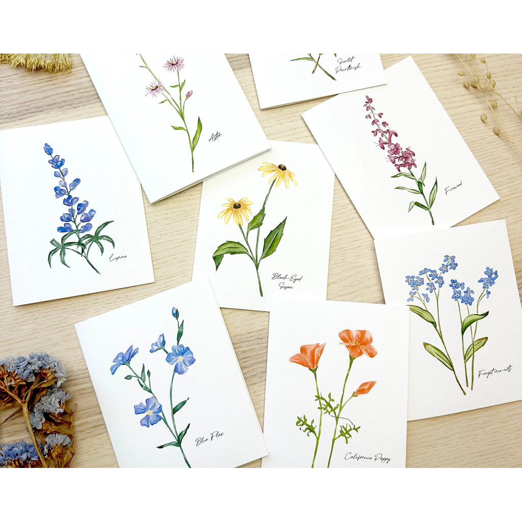 

Notecard set, wildflower card set, floral stationary, watercolor greeting cards, set of 8 wildflower card set, box of 8