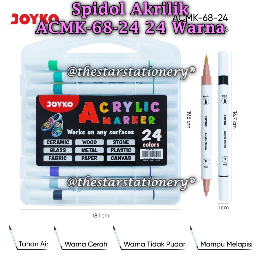 

(1 Set/24) GROSIR Spidol Akrilik JOYKO ACMK-68-24 24W / Acrylic Marker Spidol Akrilik Joyko ACMK-68