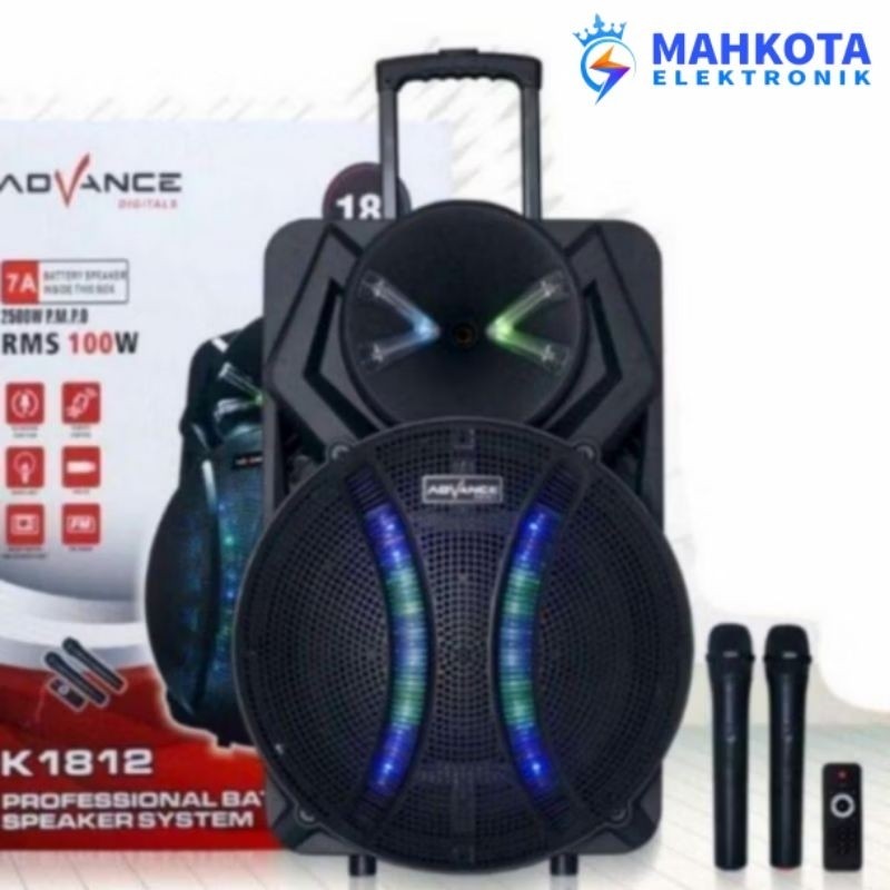 Speaker Portable Wireless Advance K1812 / K1812A 18" Bluetooth Free Mic K 1812