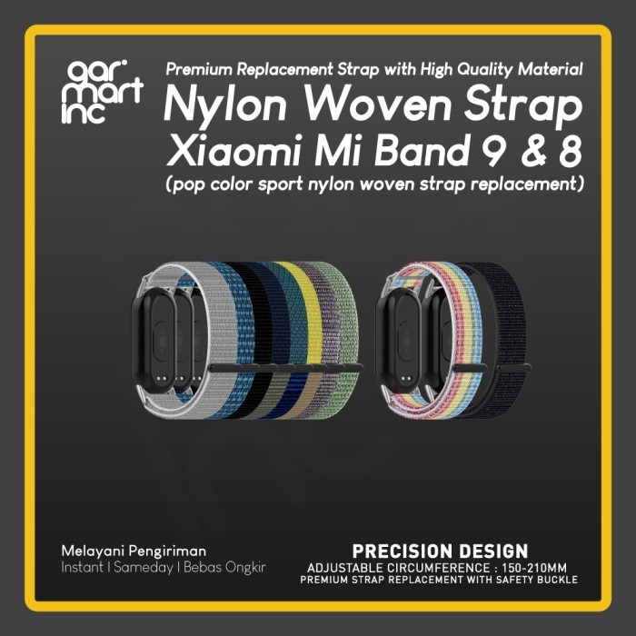 Nilon Strap for Mi Band 9 8 (Tali Jam Tangan Loop Nylon untuk Xiaomi (Mi Band 9) MiBand 9 8 Band9 Ba