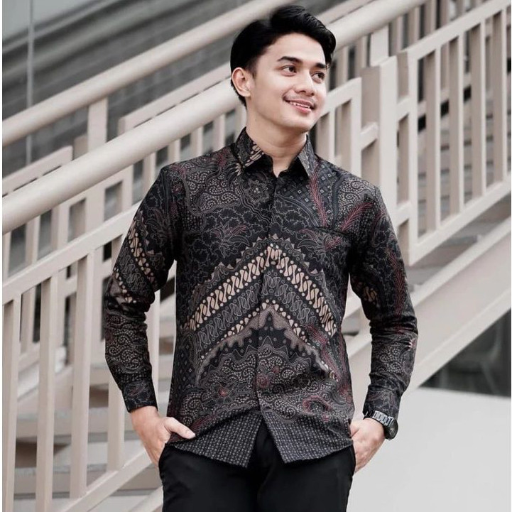 Baju Batik Pria Lengan Panjang Prada Abu
