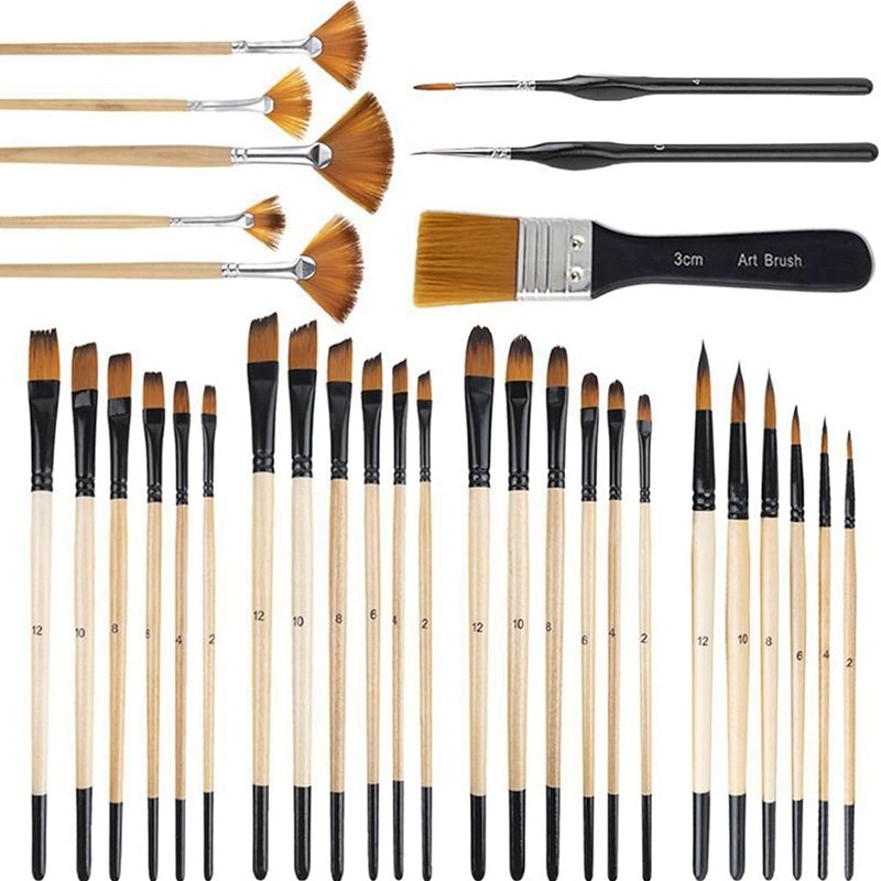 

32Pcs Watercolor Paint Brush Stencil Brush Fineliner Brush For Watercolor Gouaches Oil Painting Mininatures
