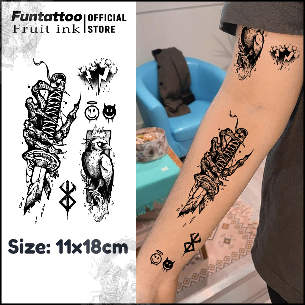 Funtattoo - Tato Fruit Ink Broken Blade Tahan Lama 15 hari anti air 11*18cm - Tato Temporer Semi Per