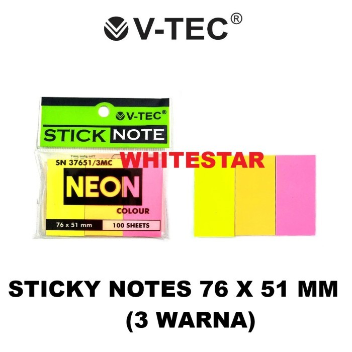 

pembatas stick / sticky note notes v-tec 3 warna 76x51 mm