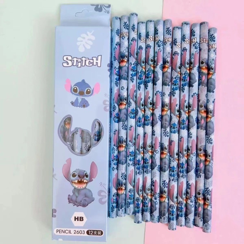 

12 Disney Stitch Pencil Set Wooden Pencil Student Sketch Pen Writing Pen Lilo & Stitch Series Student Stationery Christmas Gift