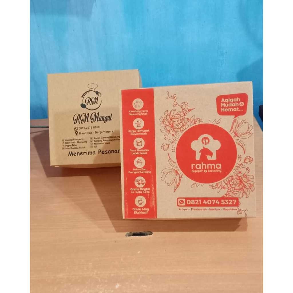 KOTAK MAKAN CUSTOM COKLAT 20X20 DOFF / KOTAK NASI BOX KEKINIAN / DUS NASI / BOX NASI KOTAK