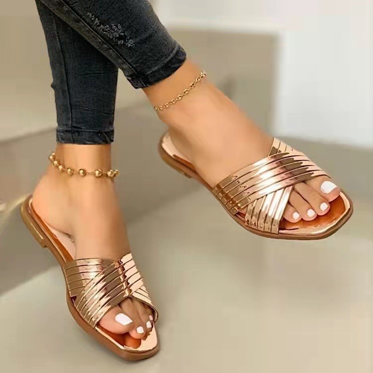 Summer Slippers for Women Shoes 2023 Fashion Comfort Plus Size Women Sequined Flat Sandals Slippers 