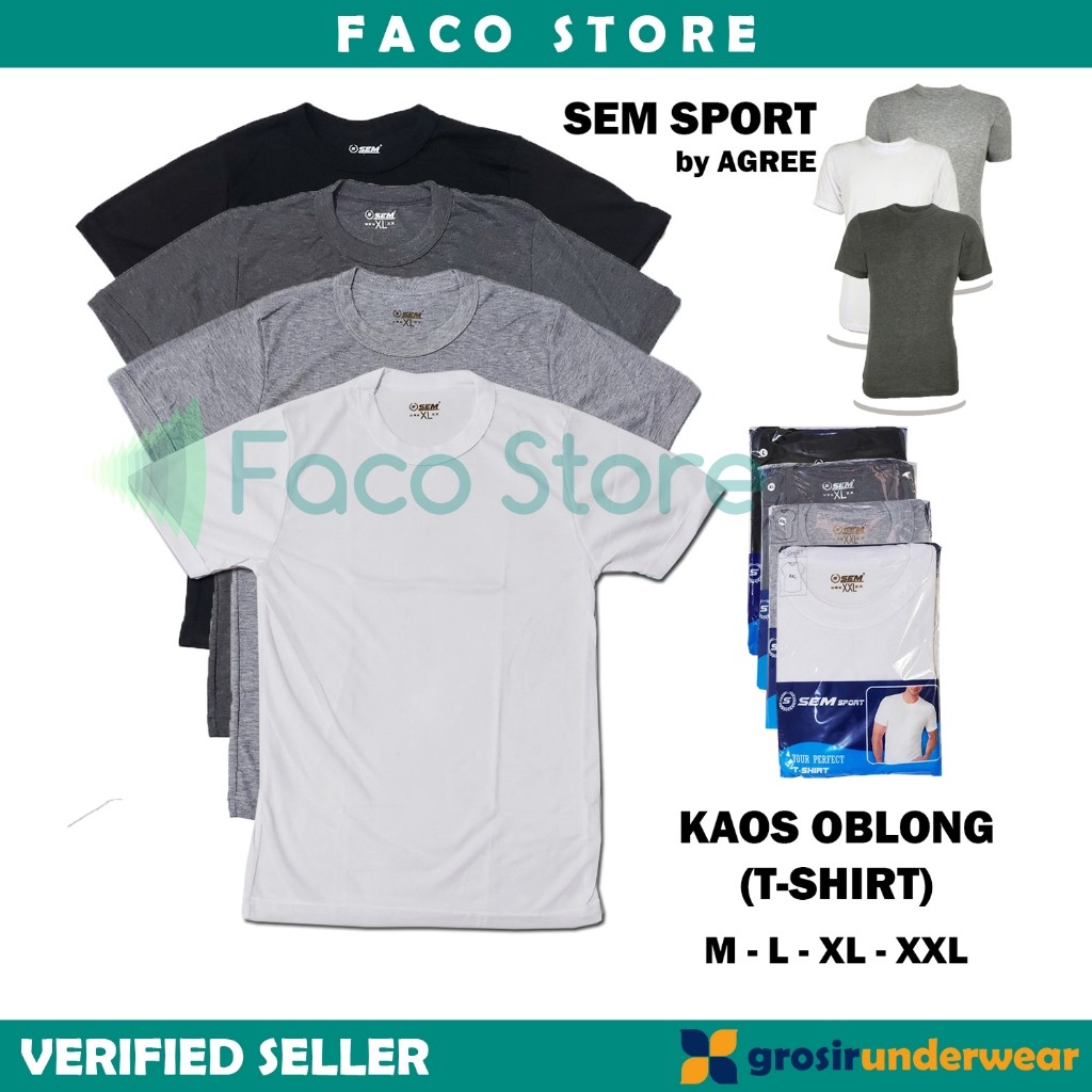 F74 T-Shirt SEM Sport - Kaos Dalam Oblong Pria (Product by Agree) - Abu-Abu Tua / Muda / Putih / Hit