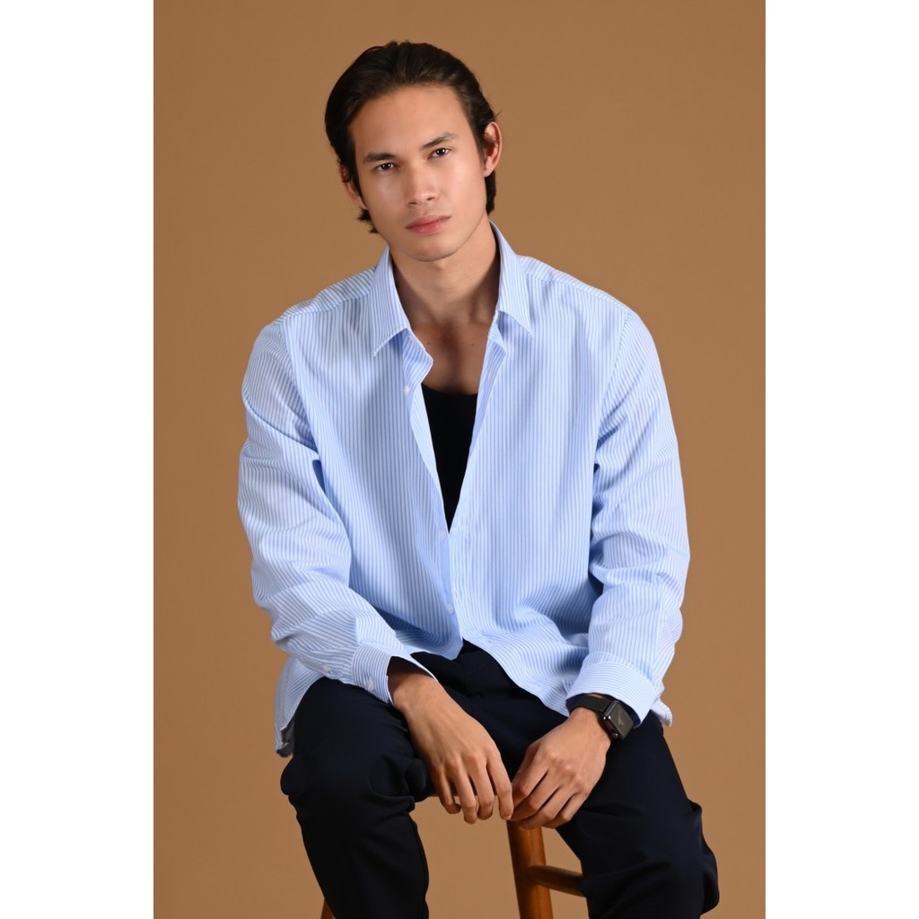 [New Trendy] KEMEJA PREPP STUDIO TEXTURED STRIPE SHIRT BLUE - M
