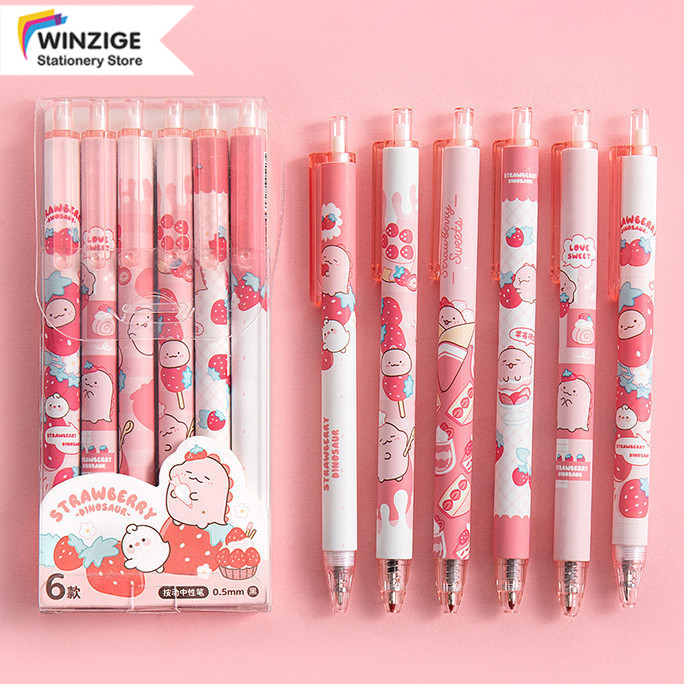 

Winzige 6pcs pulpen gel set 0.5mm pulpen aesthetic pena pen lucu gel pen pulpen 1 pack mekanik pulpen tinta hitam alat tulis stationery bulpen bolpen pink school study stuff