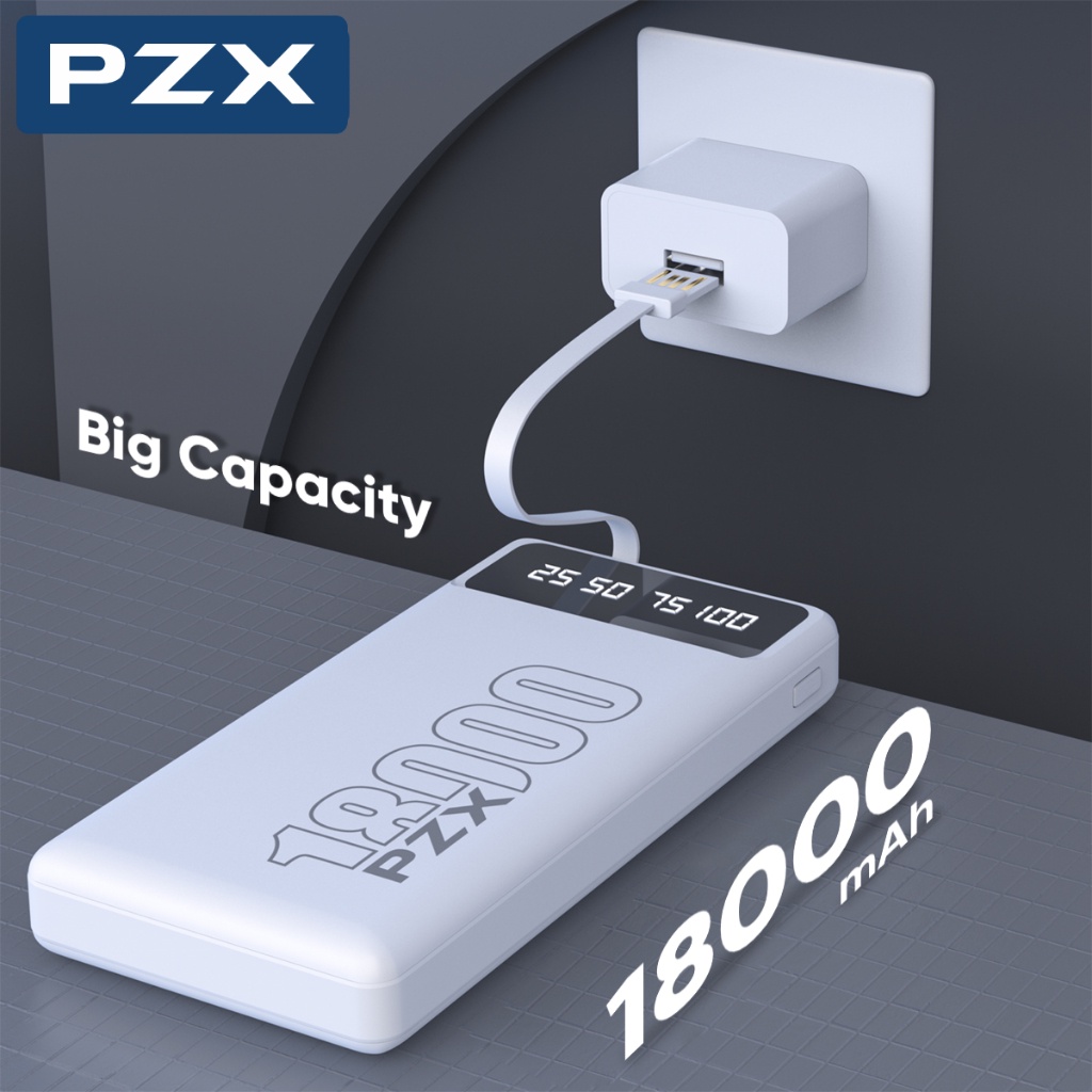 Powerbank PZX LED 18000mAh Built in Cable Fast Charging 2.1A Plus Docking C163