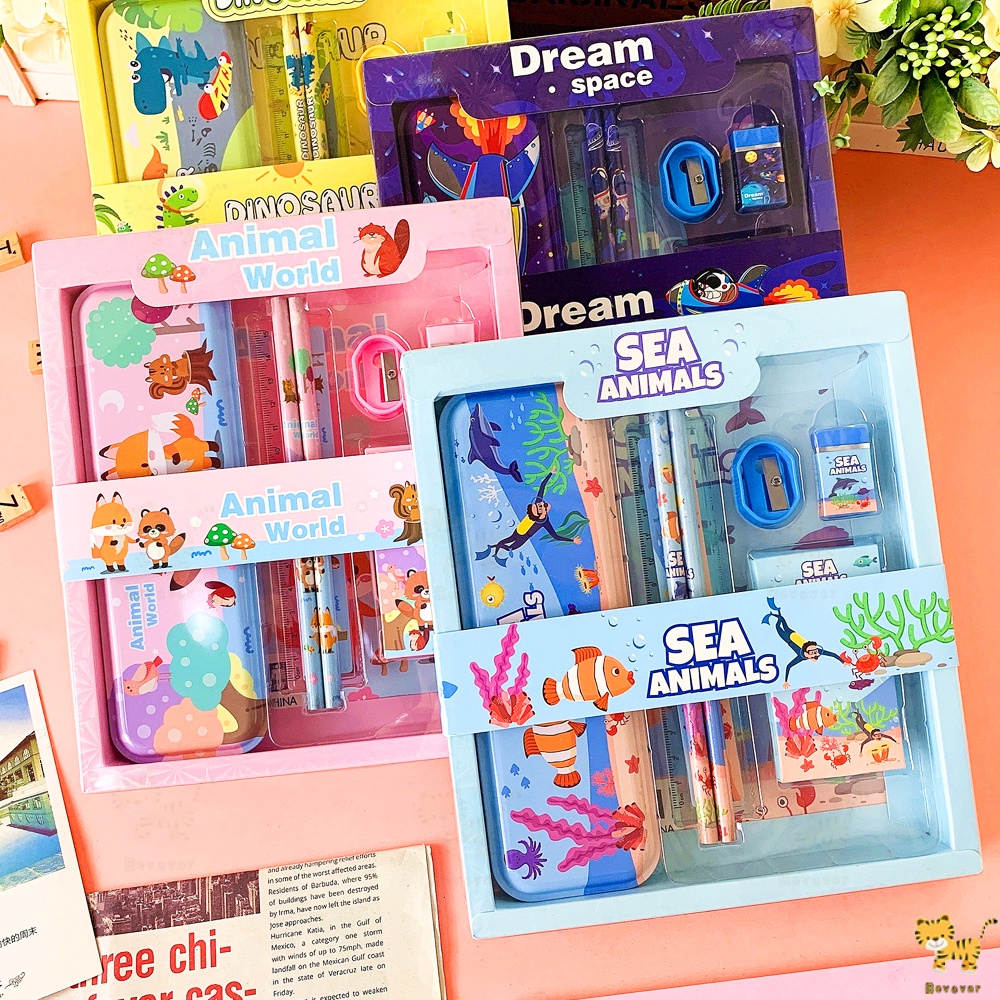 

RK ID Bevavar 6 In 1 Kotak pensil anak set Sekolah/Stationery Set Lengkap Alat Tulis Set Kotak