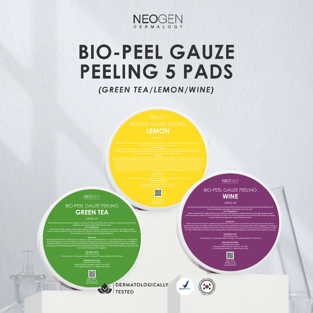 NEOGEN DERMALOGY BIO PEEL GAUZE PEELING PAD MINIS JAR (ISI 5 PADS) - Eksfoliasi pads - pads pembersi