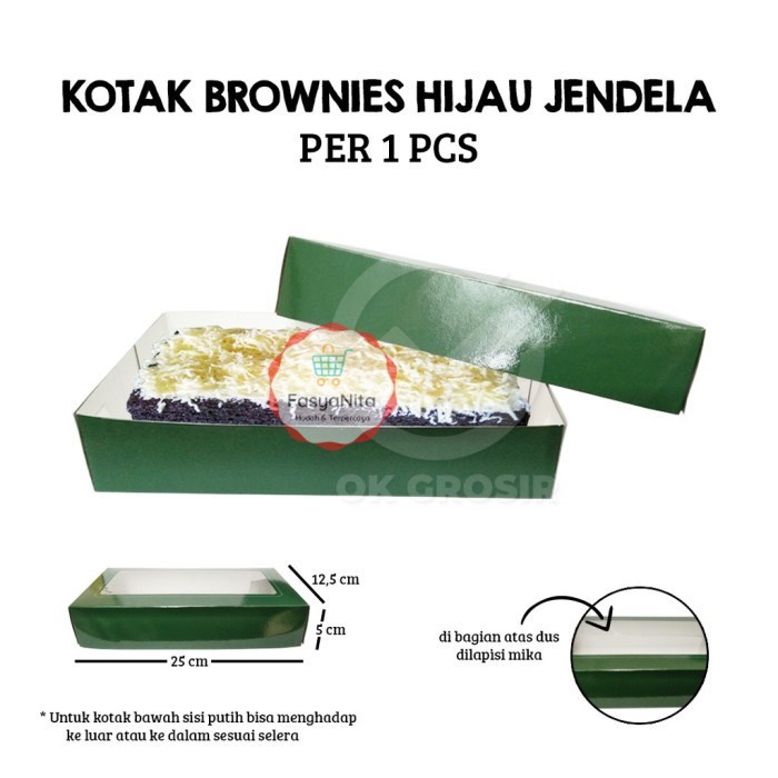 

Kotak Brownies Hijau Jendela BR15 [ 12,5 x 25 x 5 cm ] Per 1 Pcs - FasyAnita Mart Denpasar