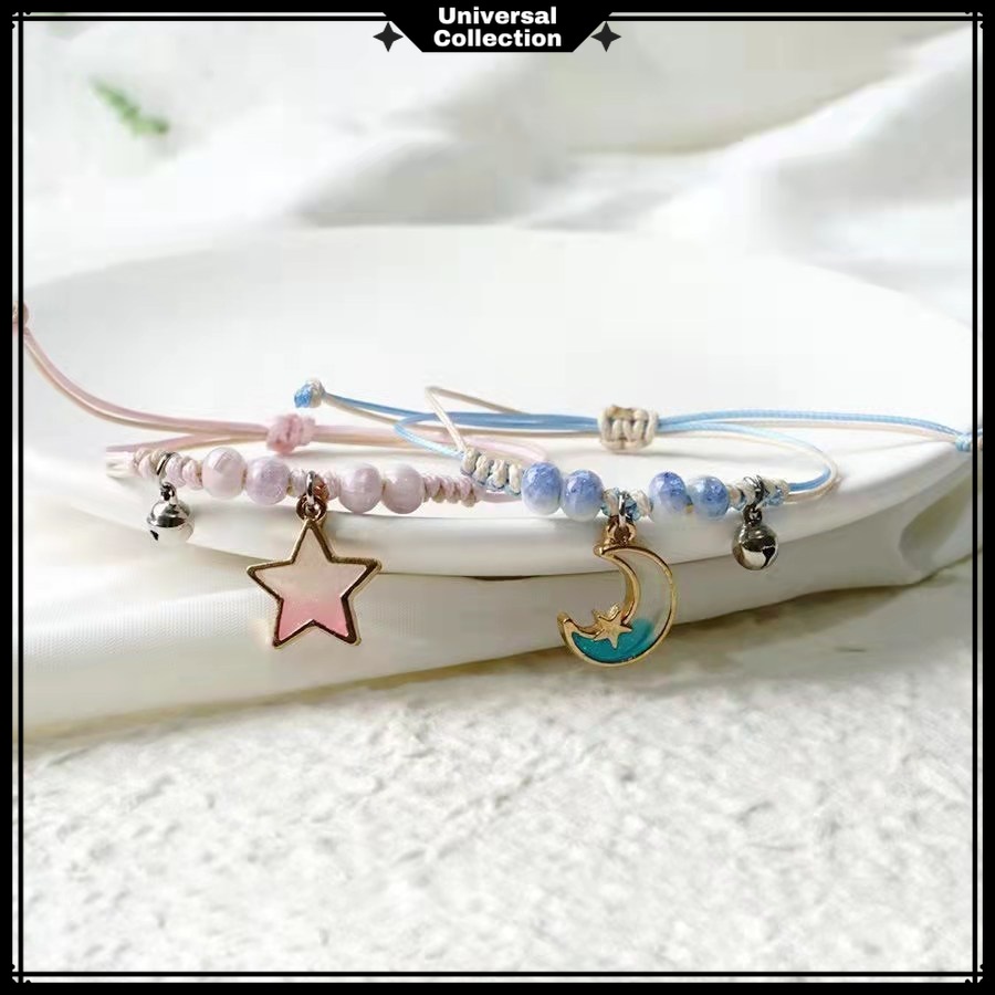 GELANG TALI KOREA MOTIF BULAN & BINTANG / GELANG TANGAN KOREA BESTIE / BRACELET GELANG TANGAN COUPLE