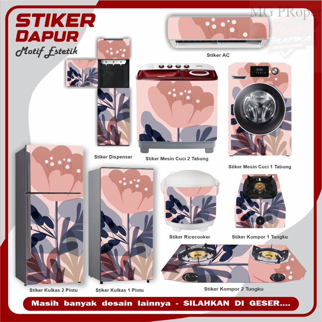 Stiker kulkas kompor mesin cuci 1 2 pintu tabung mata RiceCooker Dispenser Ac motif estetik flowers