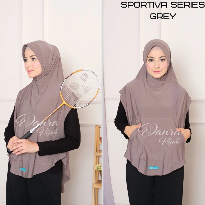✨LARIS✨ -Hijab Sportiva Jilbab Olahraga original Danra Hijab Hitam Grey Dll - Abu Muda, All Size