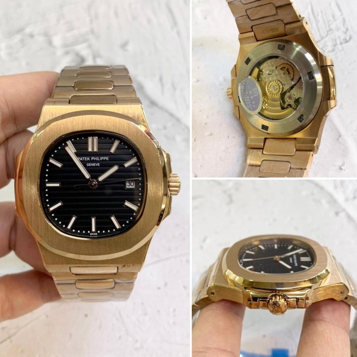 SELLY JAM TANGAN PATEK MEWAH JAM TANGAN PRIA PATEK PHILIPPENAUTILUS ROSE GOLD DIAL BLACK AUTOMATIC J