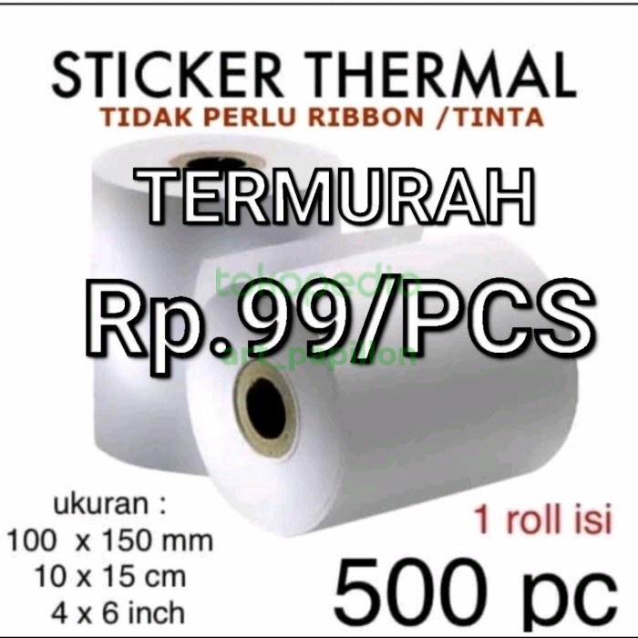 

ISI 500 PCS Label Thermal 100 x 150 mm Kertas Sticker Receipt Printer SS27