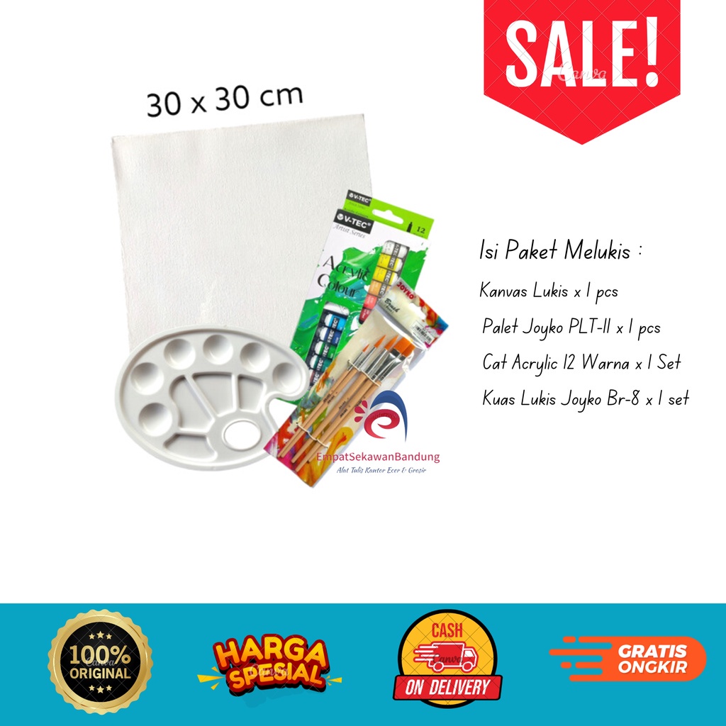 

Paket Melukis Lengkap Set 4 in 1 Set Kanvas 30x30 Kuas Palet dan Cat Acrylic - Set - SHESB