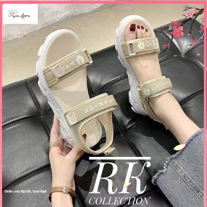 Sneakers Terbaru / RK - Sandal Wanita 2 Tali Strap FLOWER Sandal Tali Style Santai Wanita