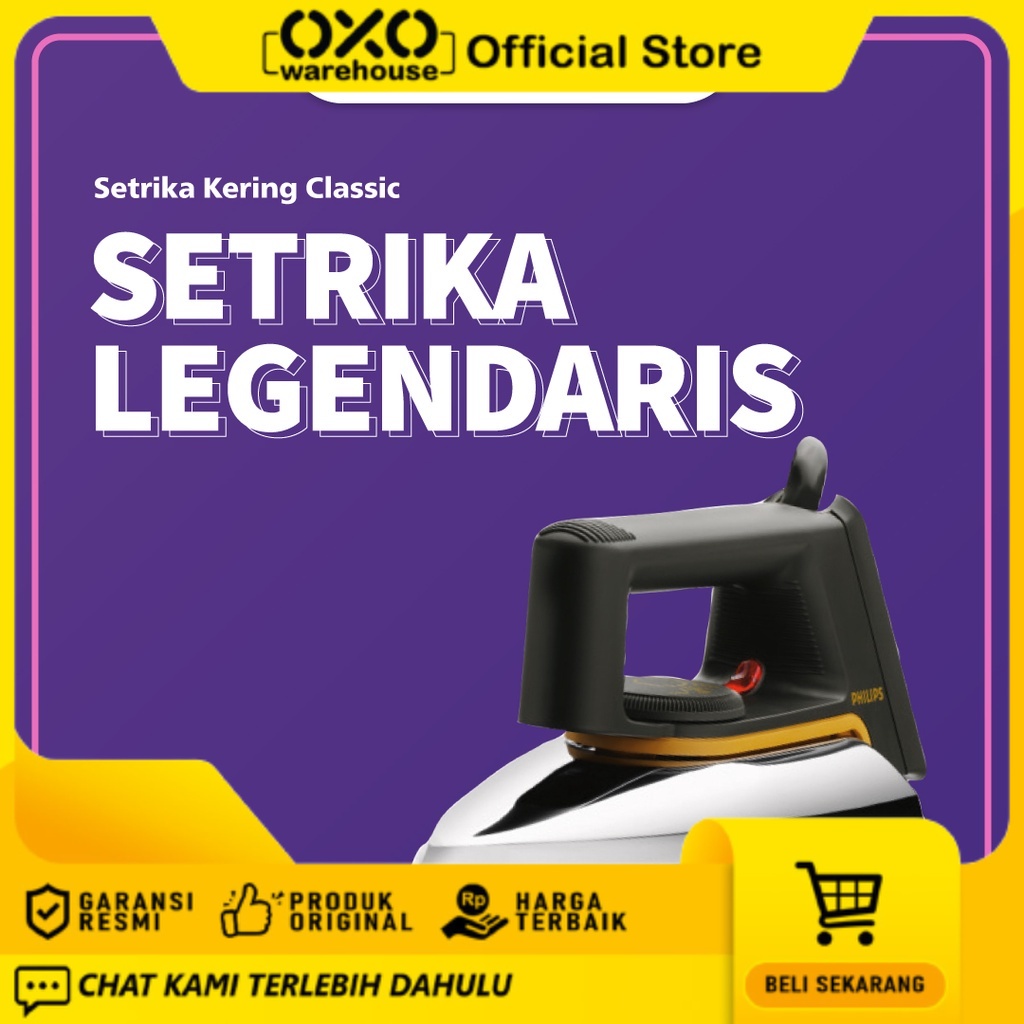 Philips Setrika Kering Classic HD1172/99 - Hitam, Tapak Anti Lengket Low Watt Garansi Resmi