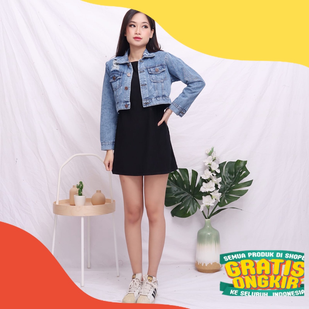 Twosister - Serina Jaket Crop Ripped Jeans/ ungu liliac