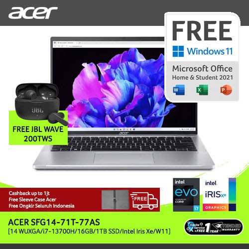 ( FREE TWS JBL ) ACER SWIFT GO 14 TOUCH SFG14-71T-77AS 14