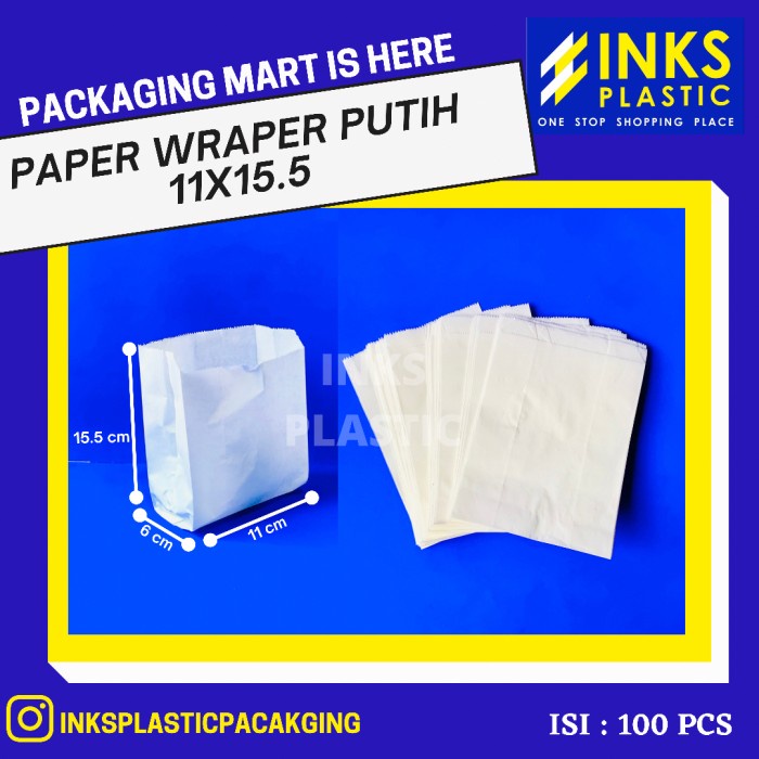 

PAPER WRAPER BAG SOSBAG 11x15,5 PUTIH KANTONG KERTAS MAKANAN 100 PCS