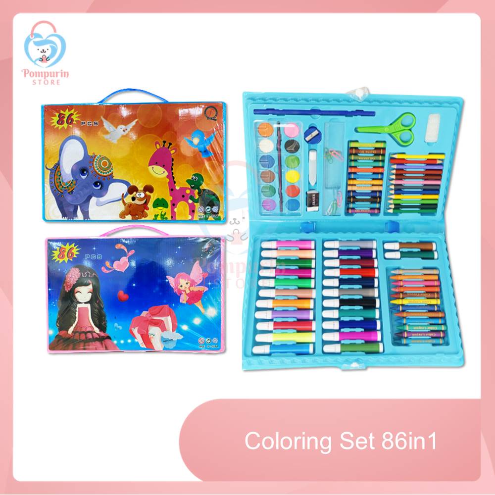 

Coloring Set 86in1 ( Alat Menggambar & Mewarnai - Pensil Warna, Crayon, Spidol, Cat Air )