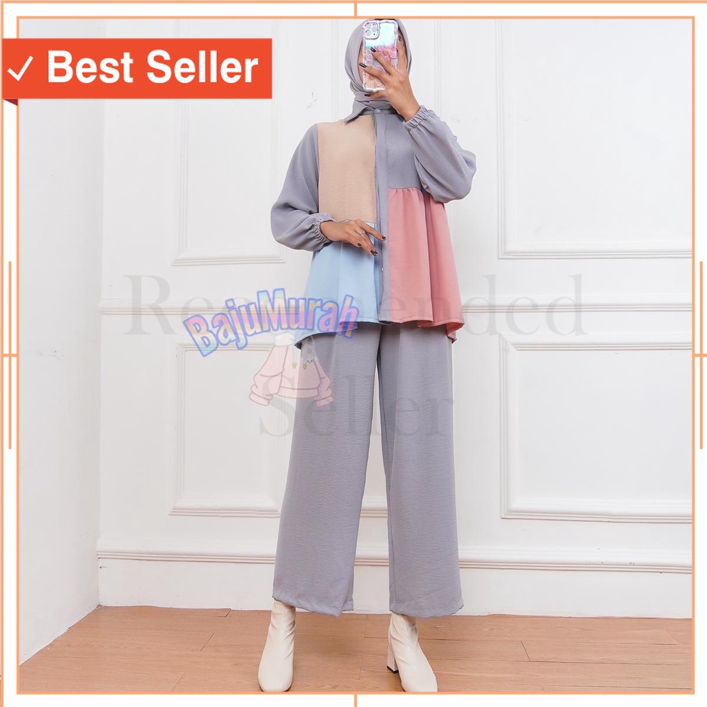Setelan Pakaian Wanita Murah Branded PRemium - IL - Setelan wanita one set Combi Warna Pasha Cringkl