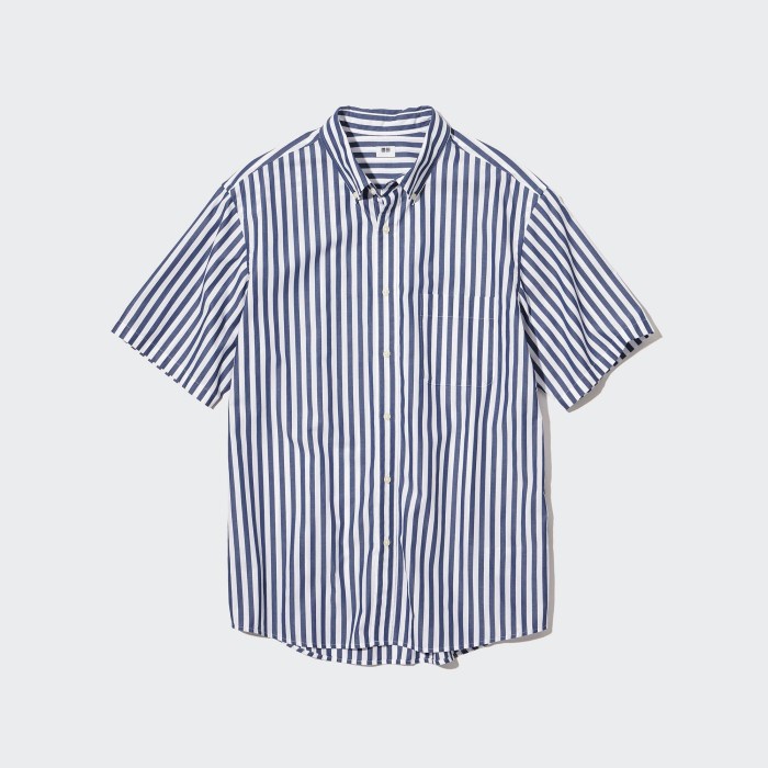 UNIQLO Kemeja Broadcloth Extra Fine Cotton Garis 457445 Pria - 68 BLUE