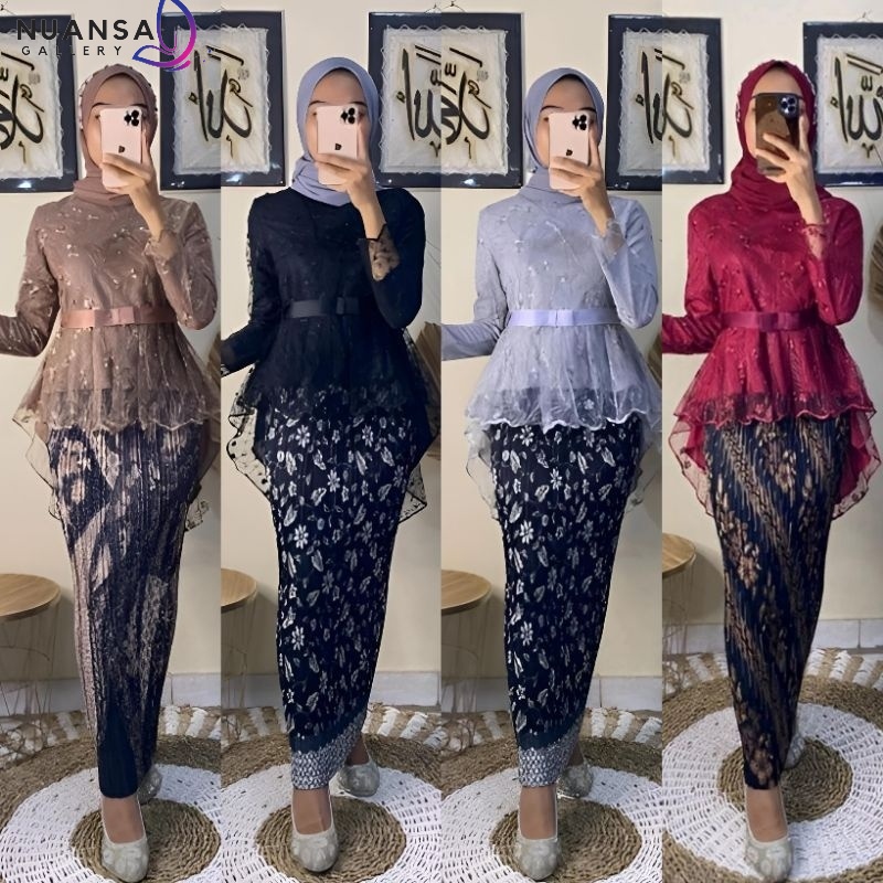 Termurah Nusa Kebaya -TERLARIS  - Kebaya Wisuda Setelan Rok Plisket Batik / Kebaya Aurora Tile Ikat 