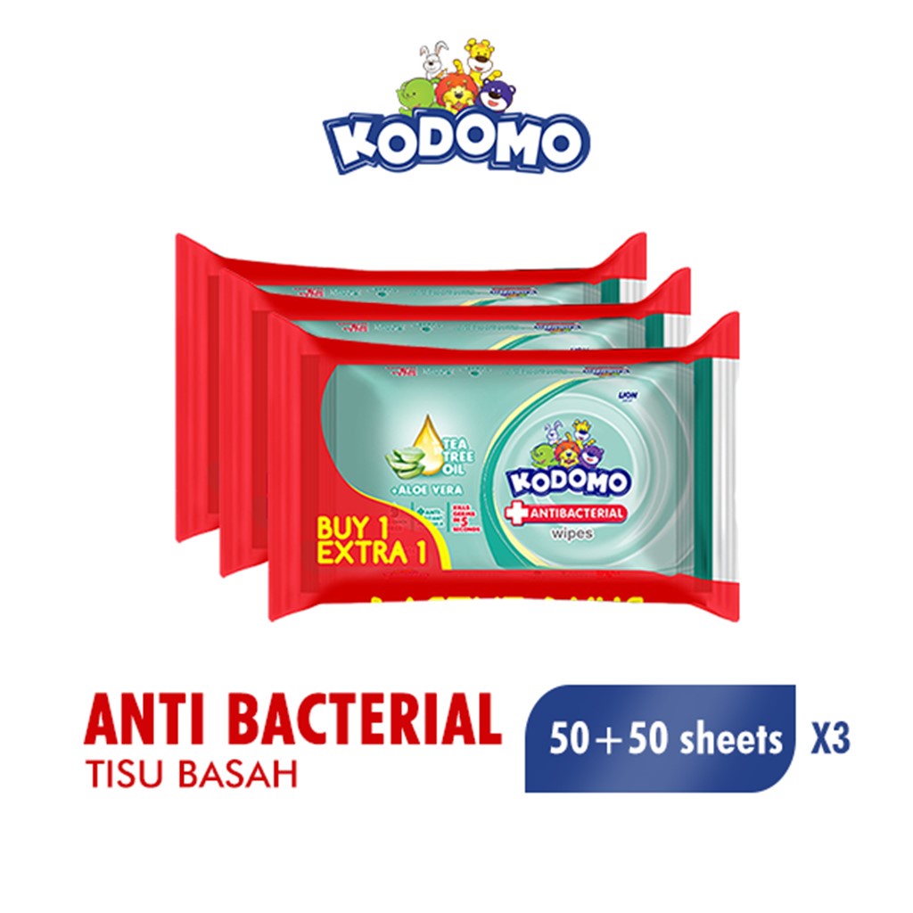 Kodomo Tisu Basah Antibakterial Bag Isi 50 Buy 1 Extra 1 x3