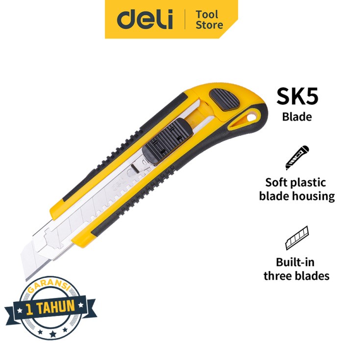 

Deli Pisau / Cutter Blade / Utility Knife 18 mm SK5 3 Pisau Extra Auto-Lock EDL009