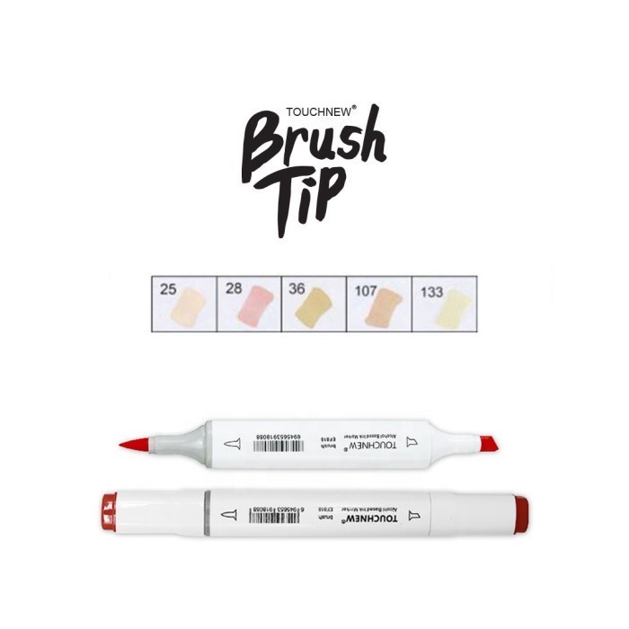 

PROMO [[ BEST SELLER ]] Touchfive Touchnew Twin Marker Spidol 6 Warna Kulit Skin Pastel Colors - 5pcs Skin,Putih, Brush Tip