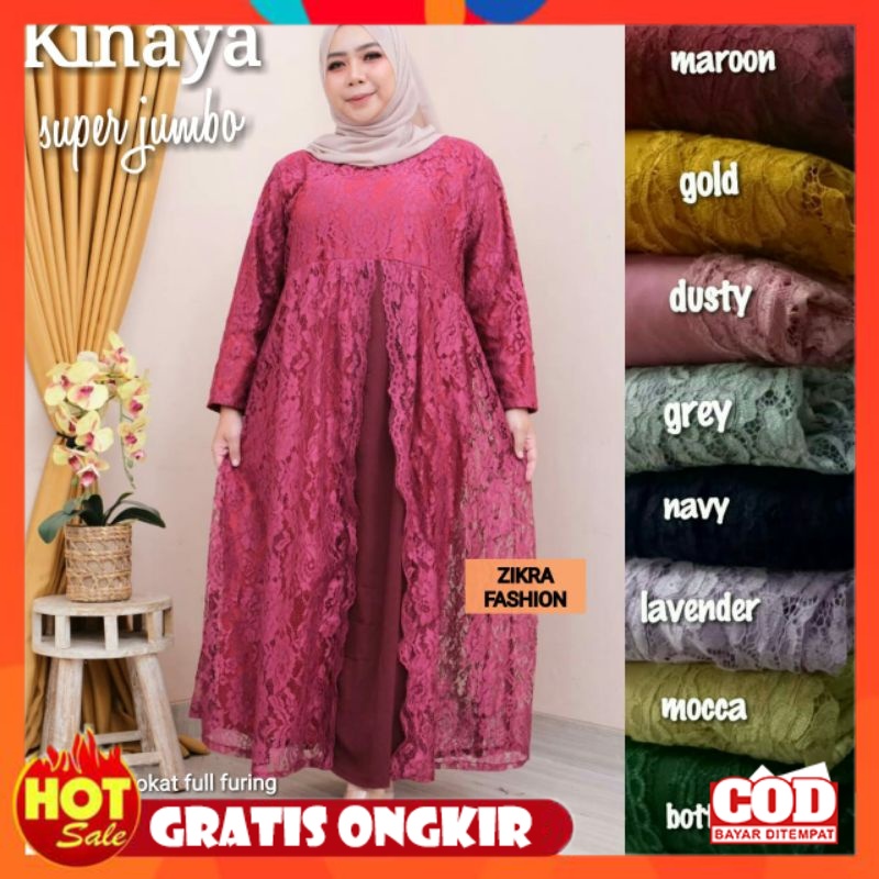 KAIN ADEM HALUS TEBAL / Kinaya super jumbo LD 140 by Zikra Fashion | gamis dress jumbo brokat premiu