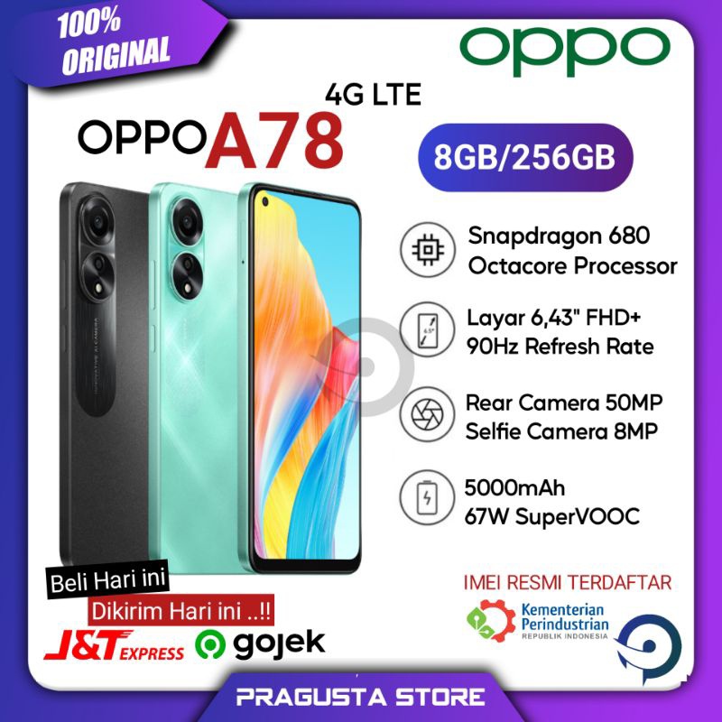 Oppo A78 LTE Ram 8/256 Gb Original 100% Garansi Resmi Oppo Indonesia
