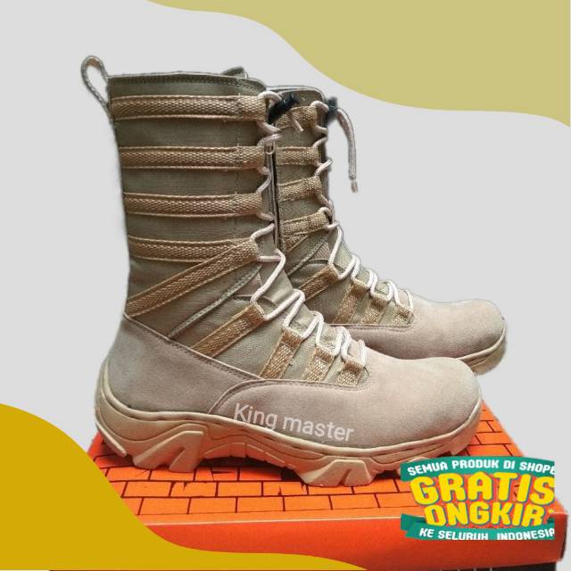Sepatu PDL ninja boot safety terpopuler cream 10 inci CAANGGO/distro abu misty muda tua