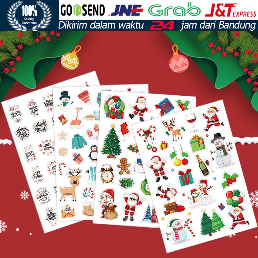 

4Pcs/Set Stiker Natal Untuk Dekorasi / Label Bingkisan Natal / Pohon Natal Santa Snowman Dekorasi Natal